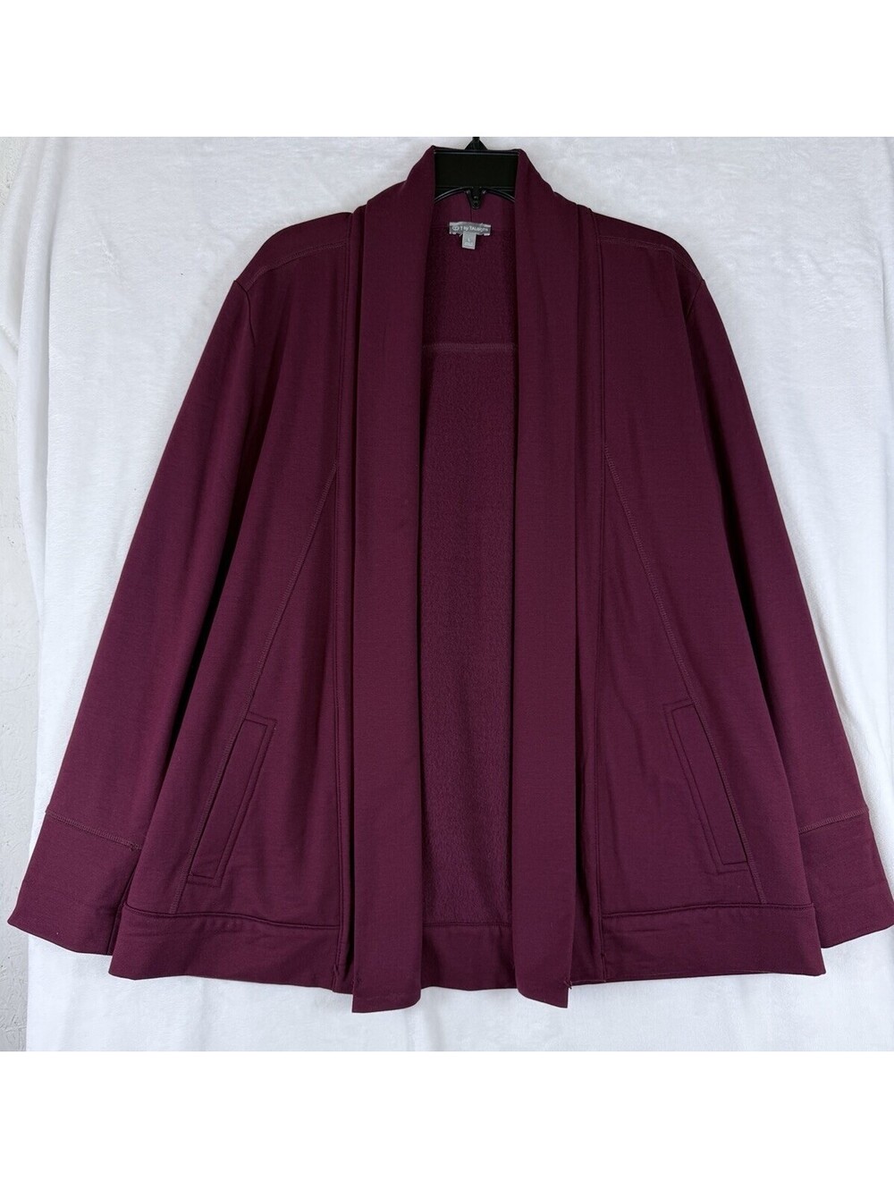 T By Talbots Fleece Cardigan Jacket Large Womens Burgundy Open Front